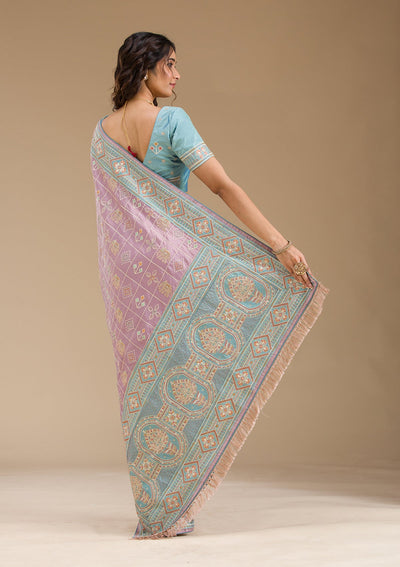 Purple Threadwork Imported Fabric Saree-Koskii