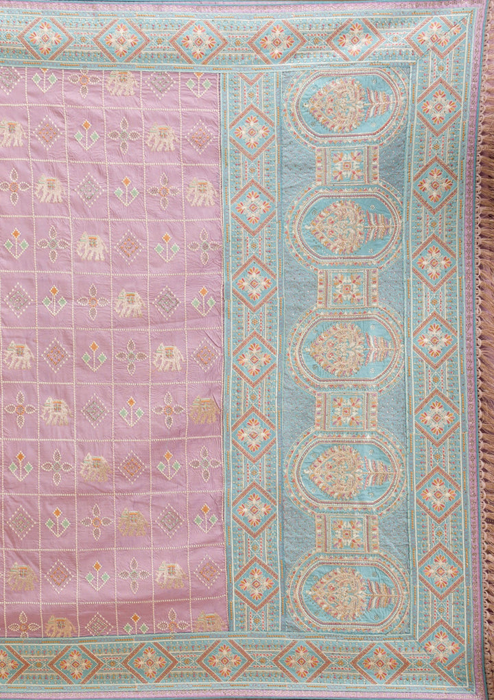 Purple Threadwork Imported Fabric Saree-Koskii