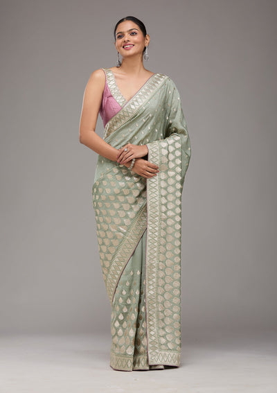 Pista Green Stonework Art Silk Saree-Koskii