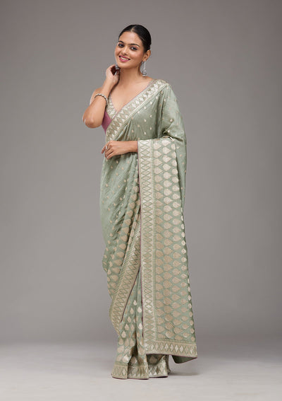 Pista Green Stonework Art Silk Saree-Koskii