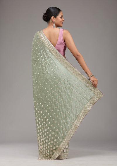 Pista Green Stonework Art Silk Saree-Koskii