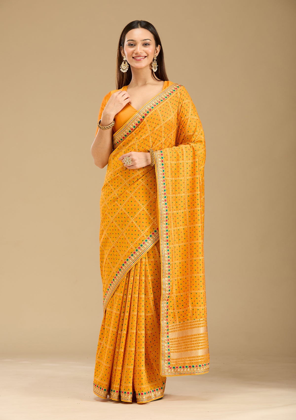 Mustard Zariwork (Gold) Soft Raw Silk Saree-Koskii