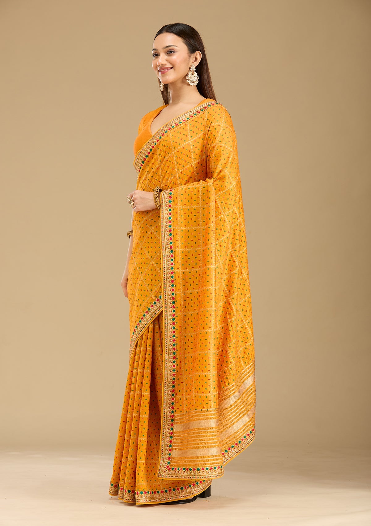 Mustard Zariwork (Gold) Soft Raw Silk Saree-Koskii