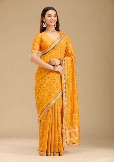 Mustard Zariwork (Gold) Soft Raw Silk Saree-Koskii