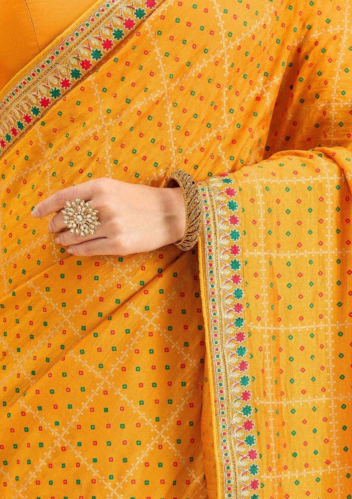 Mustard Zariwork (Gold) Soft Raw Silk Saree-Koskii