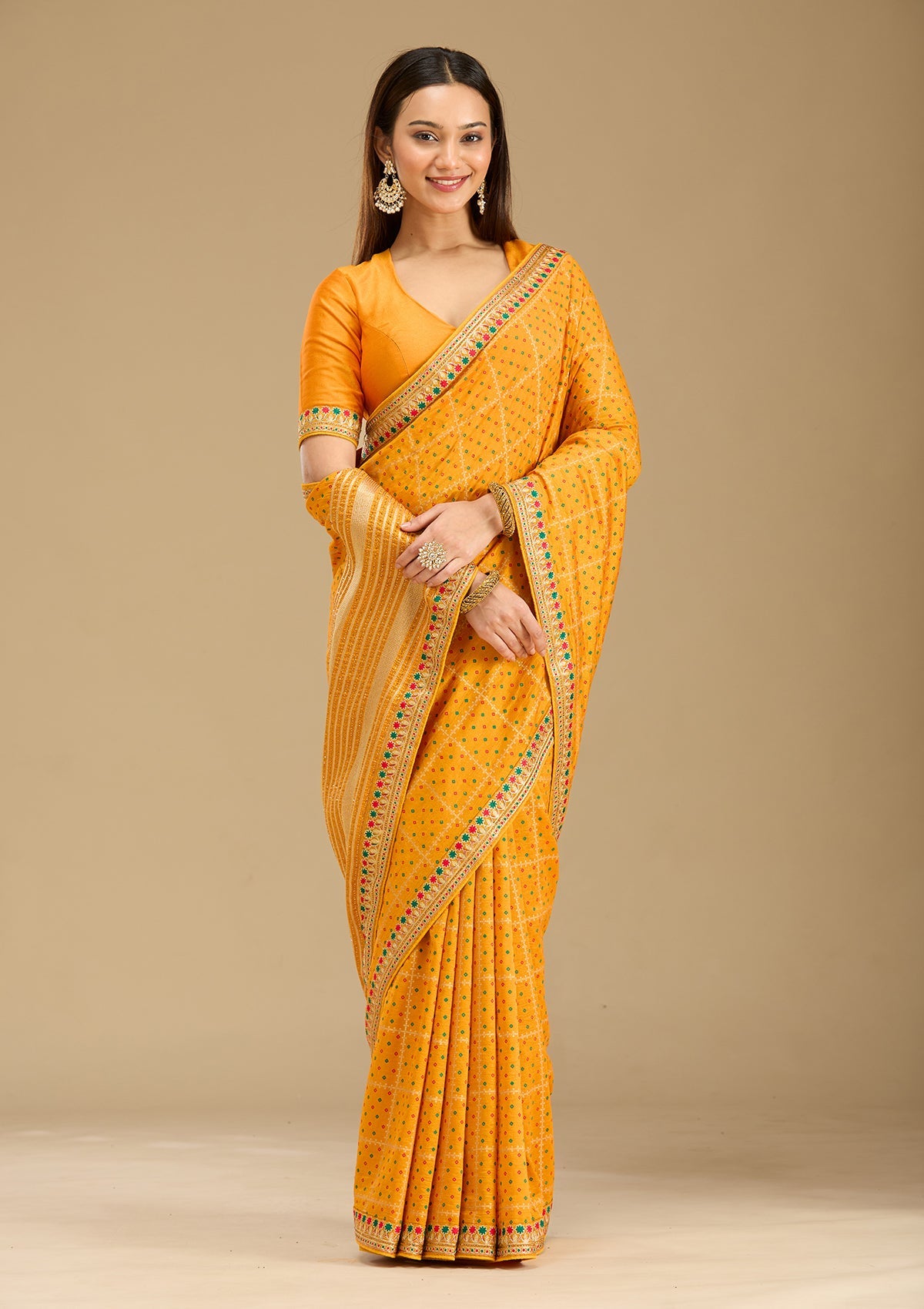 Mustard Zariwork (Gold) Soft Raw Silk Saree-Koskii