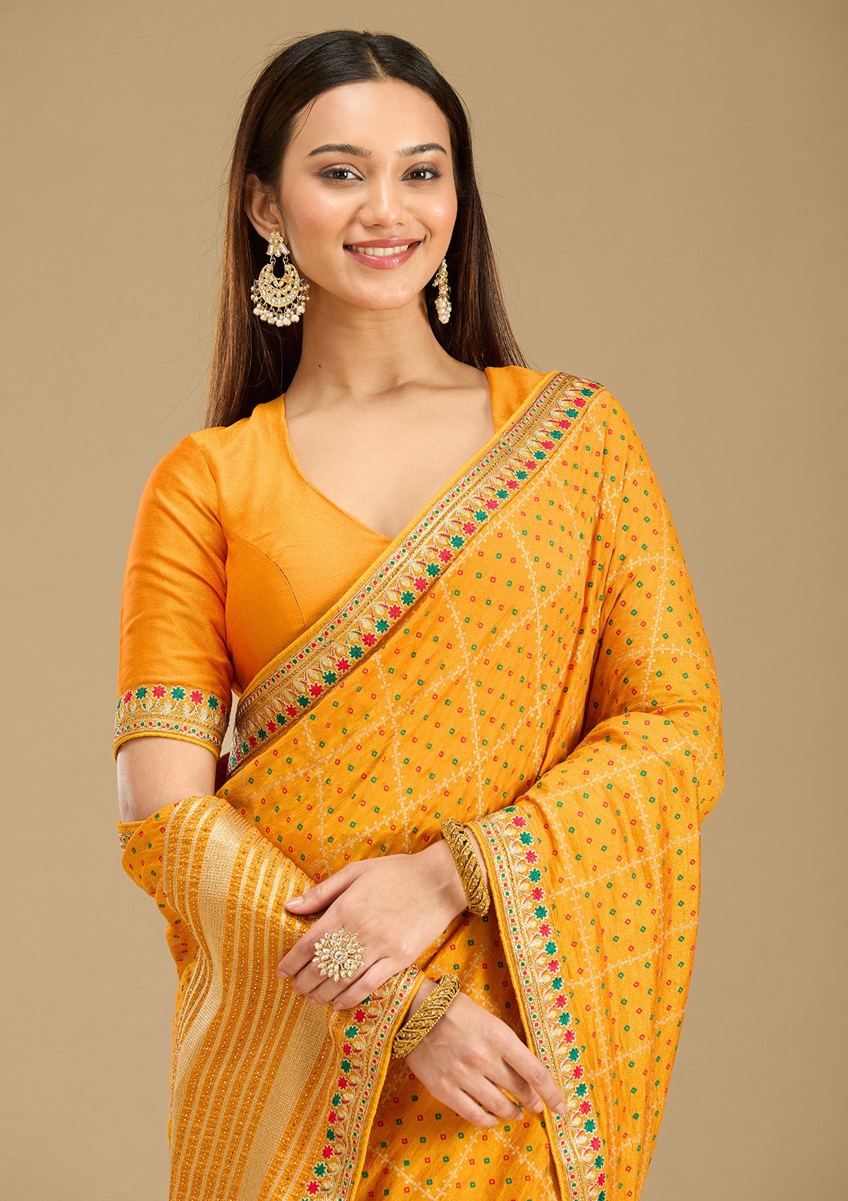 Mustard Zariwork (Gold) Soft Raw Silk Saree-Koskii