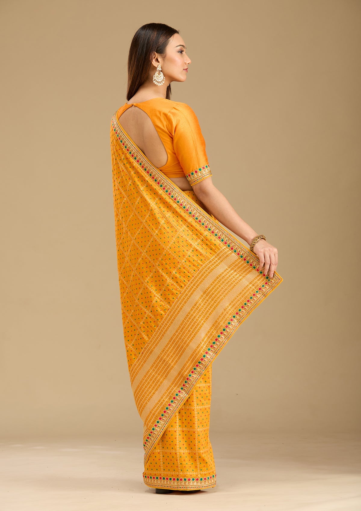 Mustard Zariwork (Gold) Soft Raw Silk Saree-Koskii