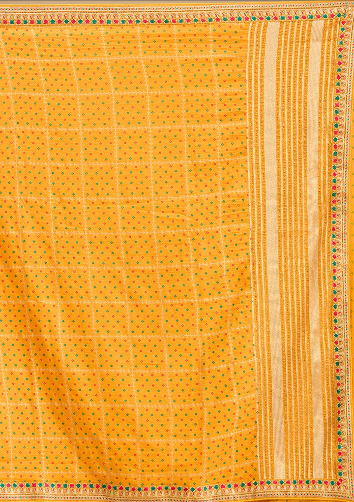 Mustard Zariwork (Gold) Soft Raw Silk Saree-Koskii