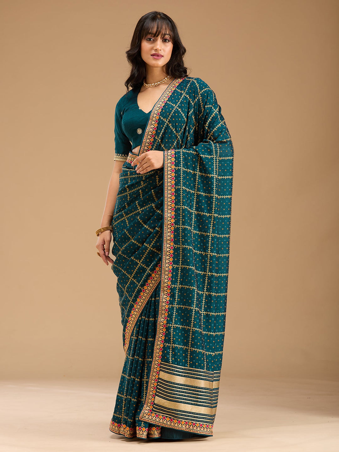 Peacock Blue Zariwork (Gold) Soft Raw Silk Saree-Koskii