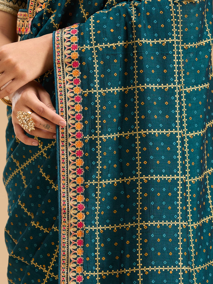 Peacock Blue Zariwork (Gold) Soft Raw Silk Saree-Koskii