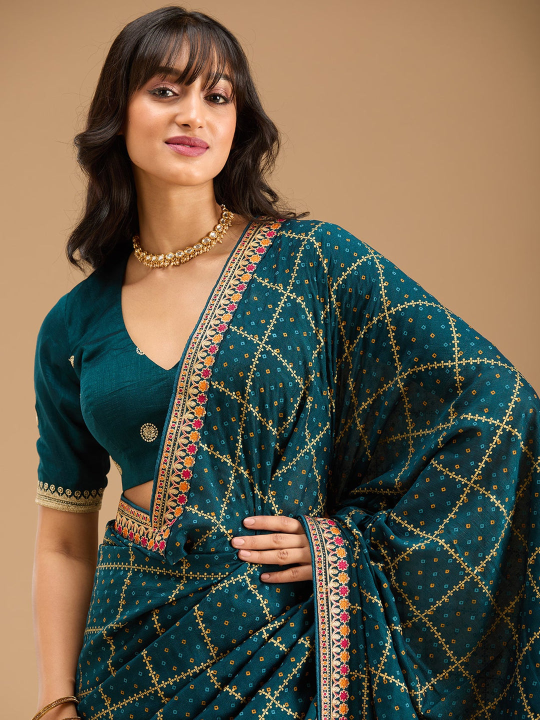 Peacock Blue Zariwork (Gold) Soft Raw Silk Saree-Koskii