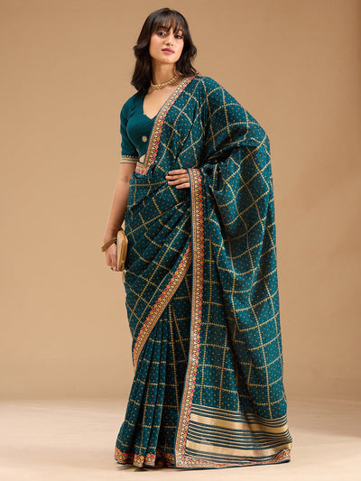 Peacock Blue Zariwork (Gold) Soft Raw Silk Saree-Koskii
