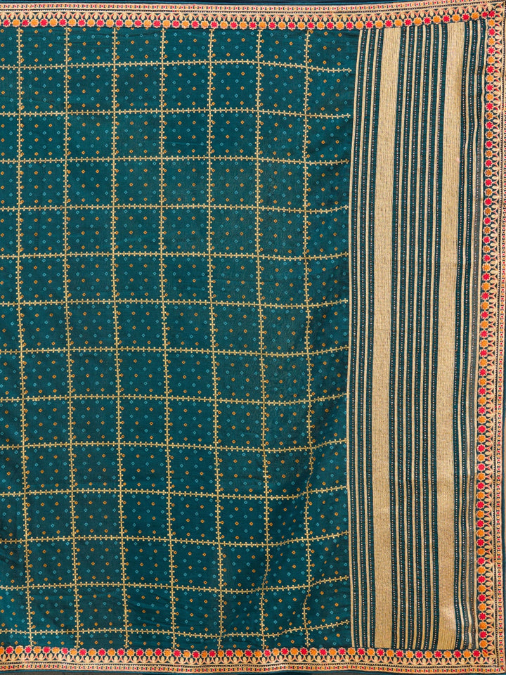 Peacock Blue Zariwork (Gold) Soft Raw Silk Saree-Koskii