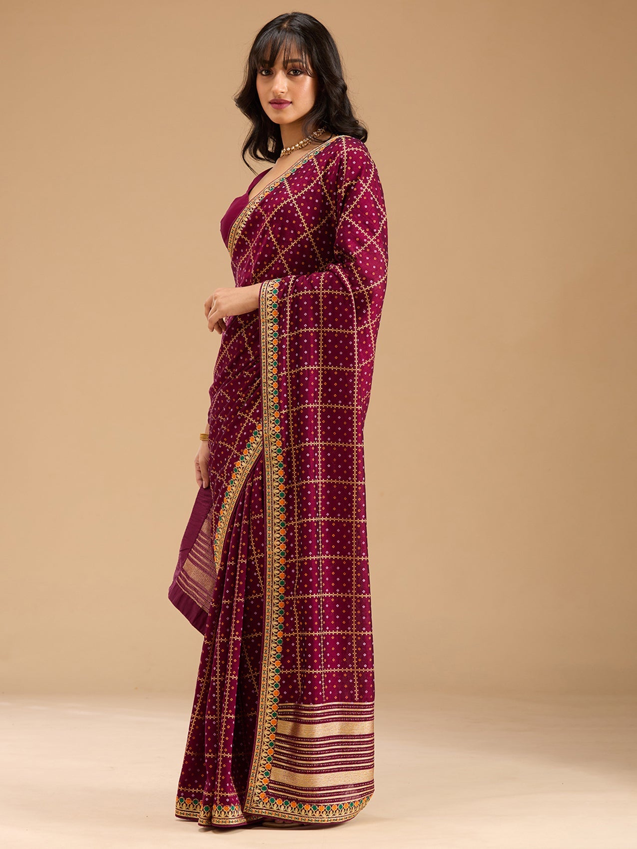Wine Zariwork (Gold) Soft Raw Silk Saree-Koskii