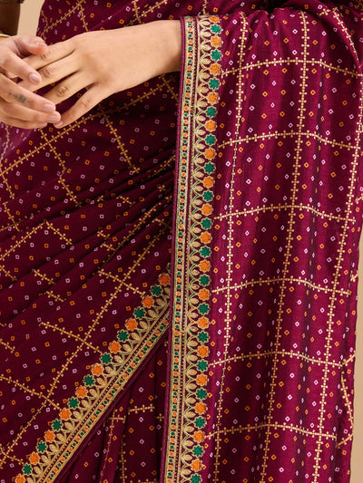 Wine Zariwork (Gold) Soft Raw Silk Saree-Koskii