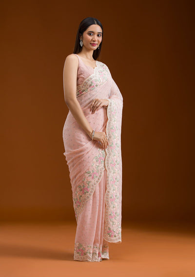 Peach Sequins Georgette Saree-Koskii