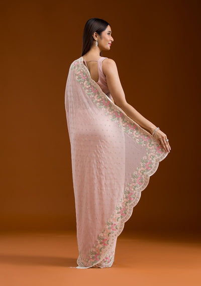 Peach Sequins Georgette Saree-Koskii