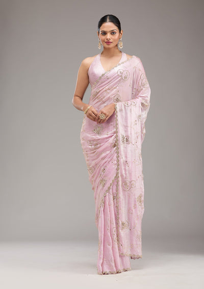 Pink Stonework Tissue Saree-Koskii