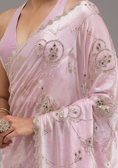 Pink Stonework Tissue Saree-Koskii