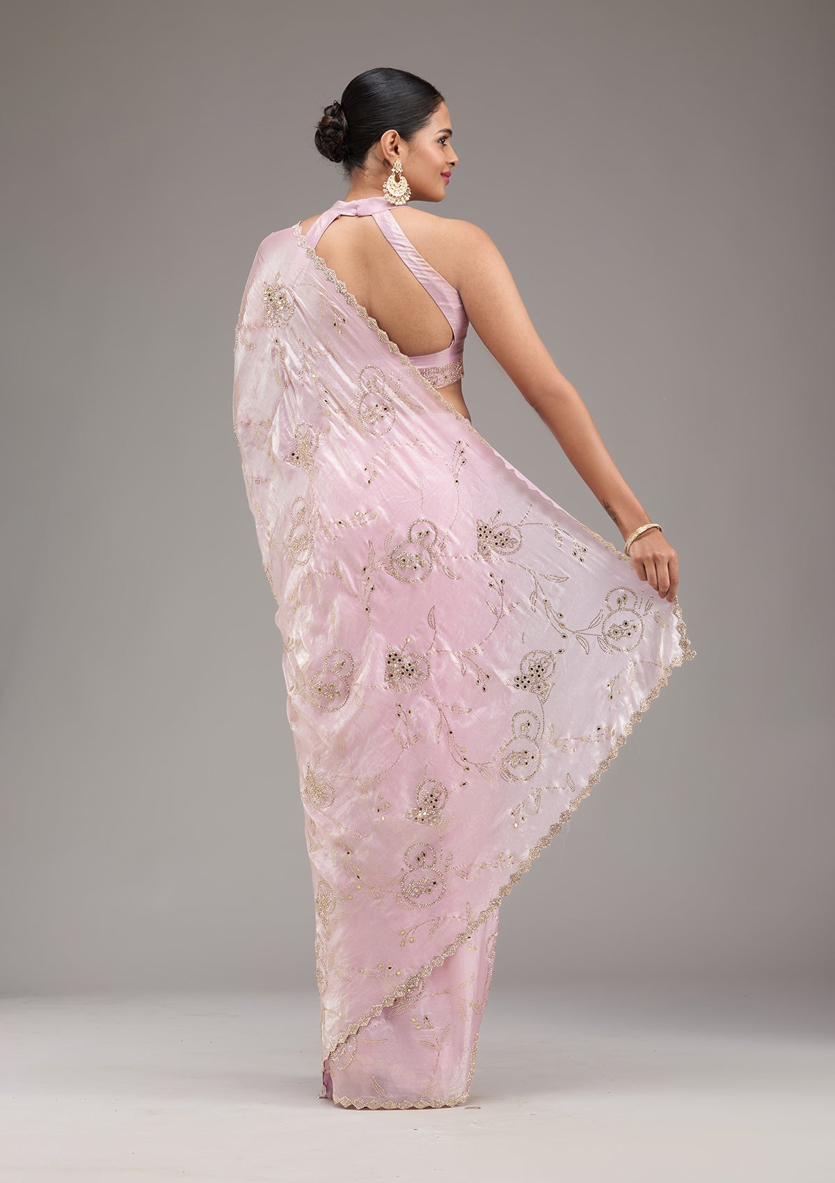 Pink Stonework Tissue Saree-Koskii