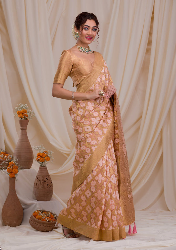 Onion Pink Sequins Georgette Designer Saree-Koskii