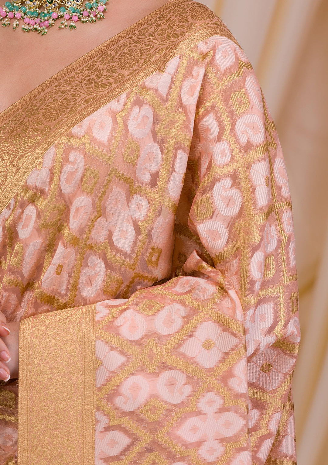 Onion Pink Sequins Georgette Designer Saree-Koskii