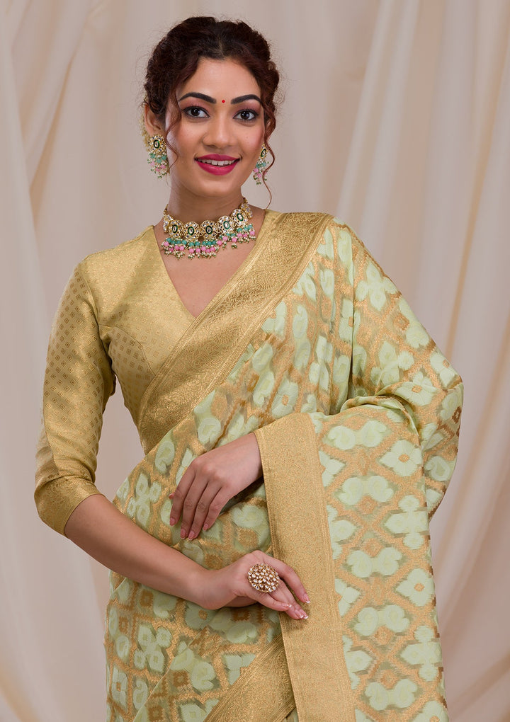 Mustard Sequins Georgette Designer Saree-Koskii