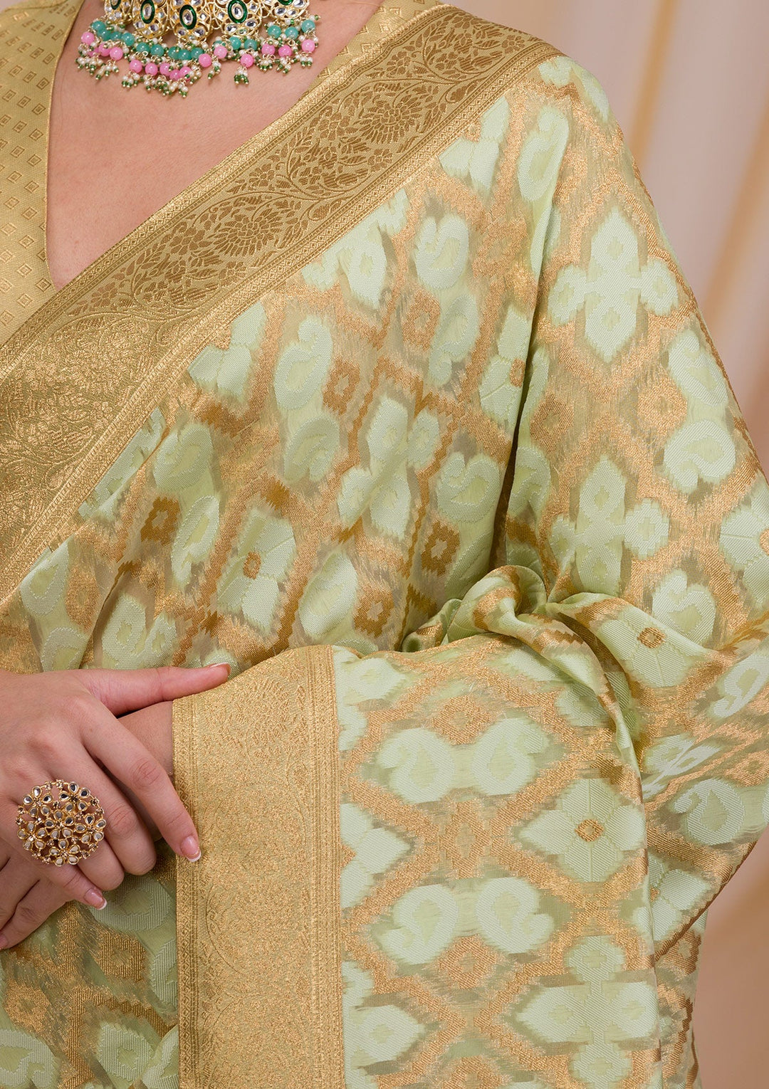 Mustard Sequins Georgette Designer Saree-Koskii