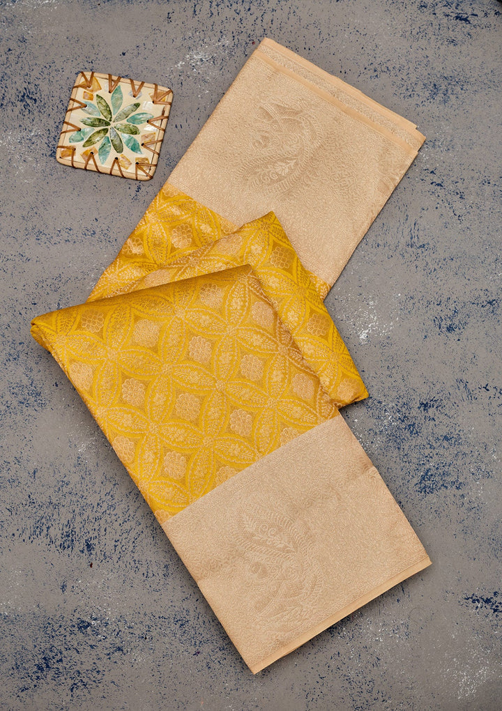 Yellow Zariwork Pure Silk Saree-Koskii