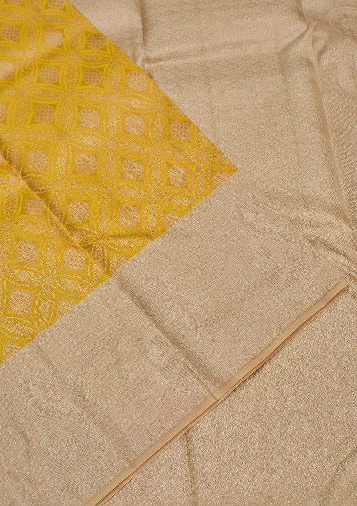Yellow Zariwork Pure Silk Saree-Koskii
