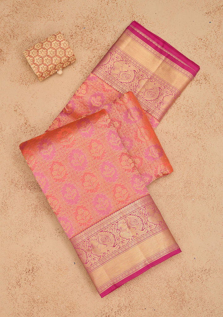 Orange Zariwork Pure Silk Saree-Koskii