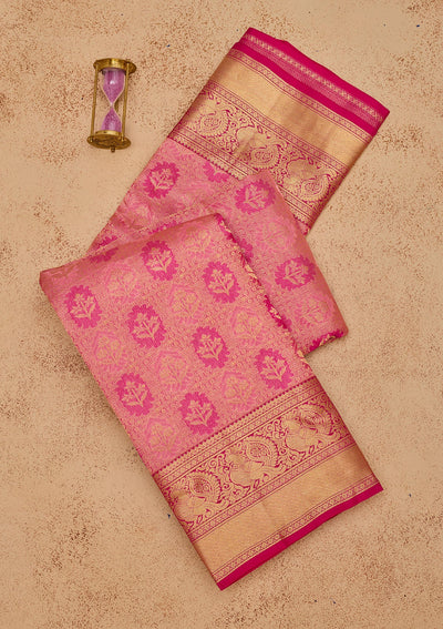 Pink Zariwork Pure Silk Saree-Koskii