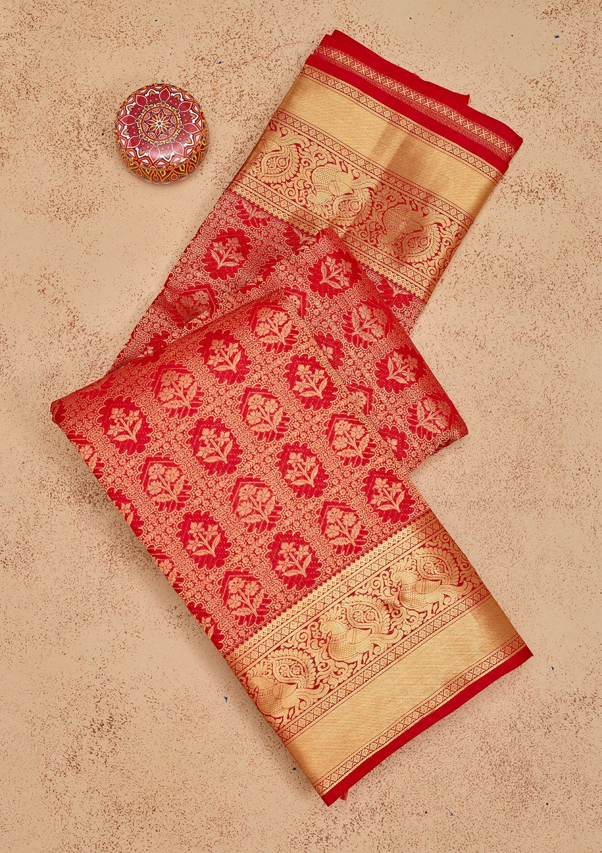 Red Zariwork Pure Silk Saree-Koskii