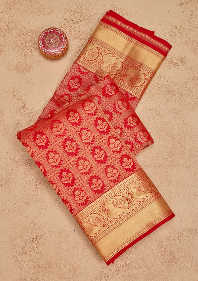 Red Zariwork Pure Silk Saree-Koskii