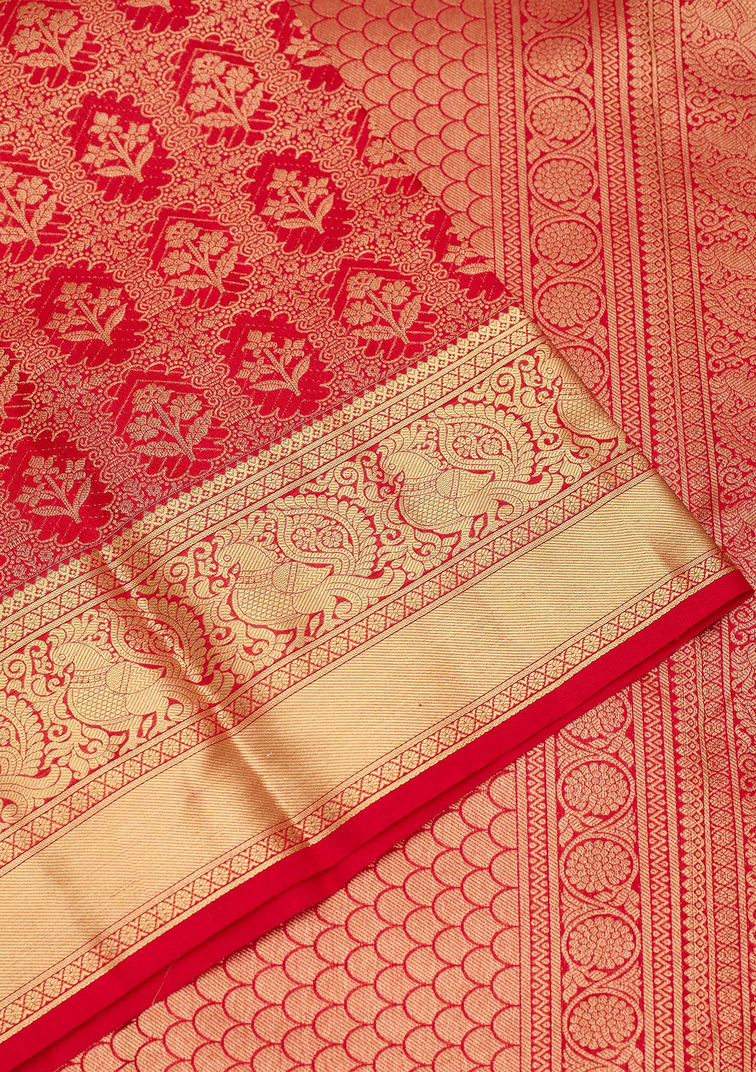 Red Zariwork Pure Silk Saree-Koskii