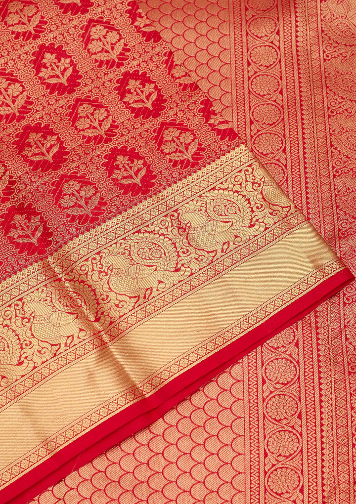 Red Zariwork Pure Silk Saree-Koskii