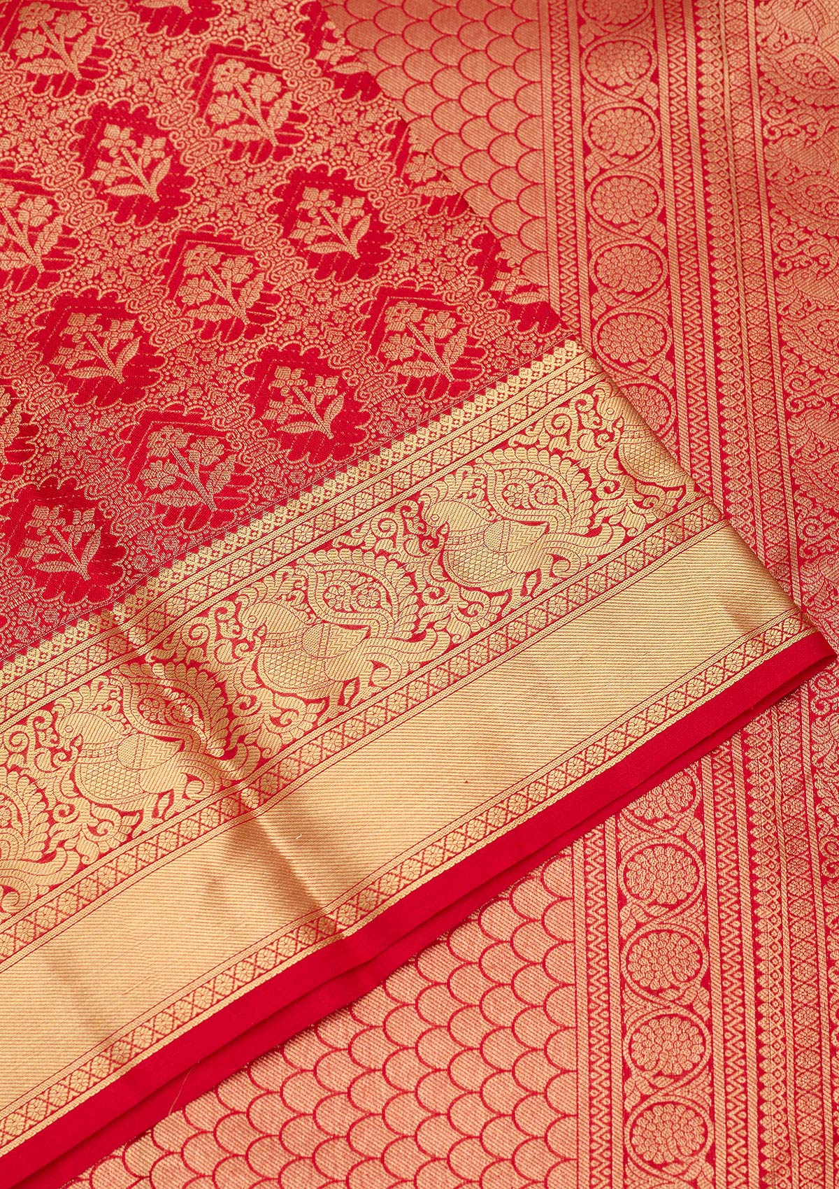 Red Zariwork Pure Silk Saree-Koskii