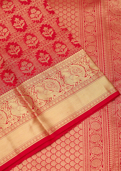Red Zariwork Pure Silk Saree-Koskii