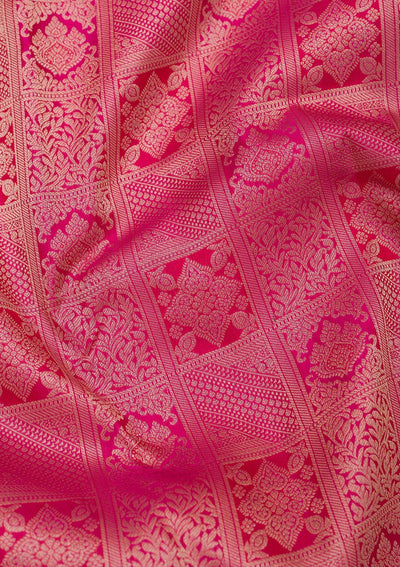 Magenta Pink Zariwork Pure Silk Saree-Koskii
