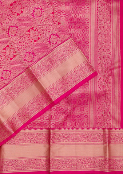 Magenta Pink Zariwork Pure Silk Saree-Koskii