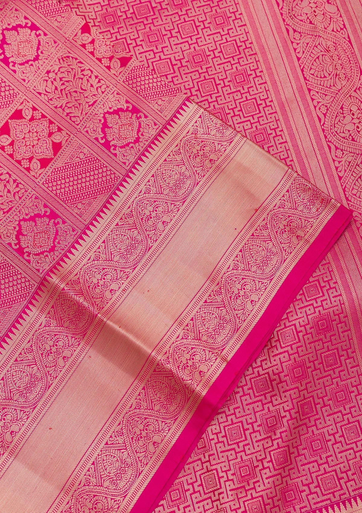 Magenta Pink Zariwork Pure Silk Saree-Koskii