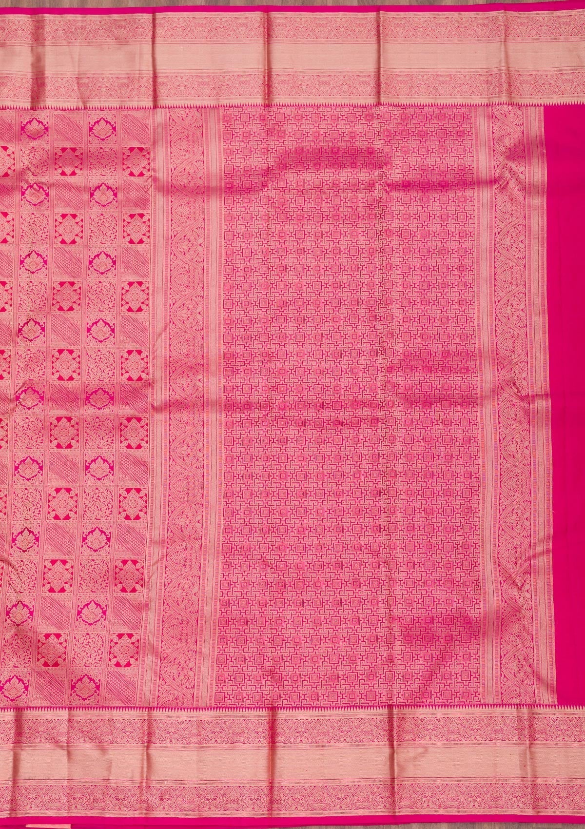 Magenta Pink Zariwork Pure Silk Saree-Koskii