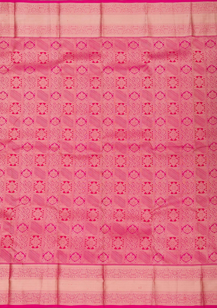 Magenta Pink Zariwork Pure Silk Saree-Koskii