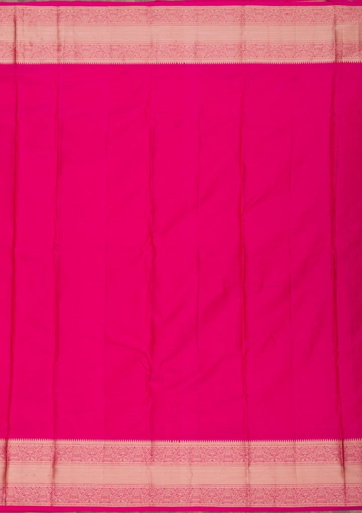 Magenta Pink Zariwork Pure Silk Saree-Koskii