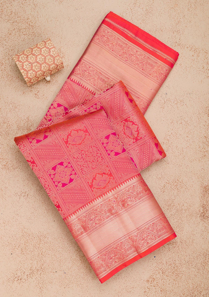 Orange Zariwork Pure Silk Saree-Koskii