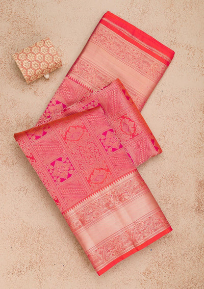 Orange Zariwork Pure Silk Saree-Koskii