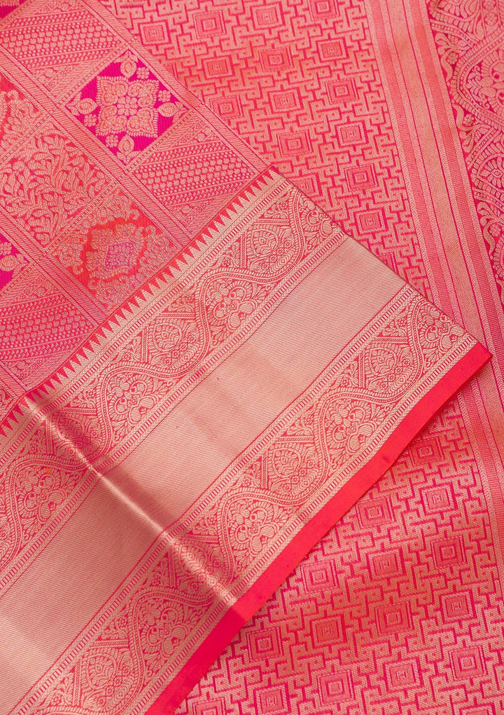 Orange Zariwork Pure Silk Saree-Koskii
