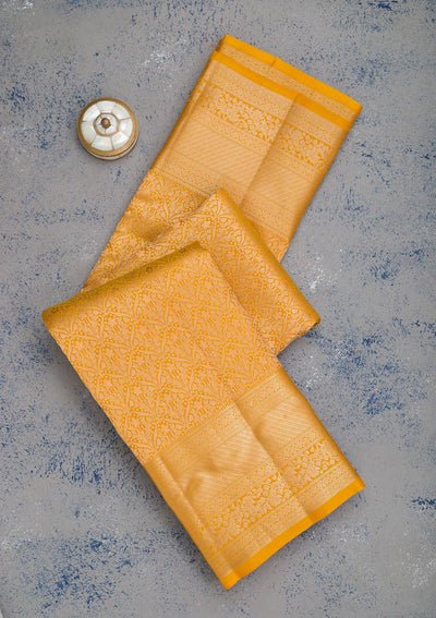 Mustard Zariwork Pure Silk Saree-Koskii