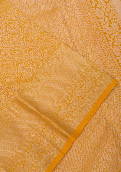 Mustard Zariwork Pure Silk Saree-Koskii